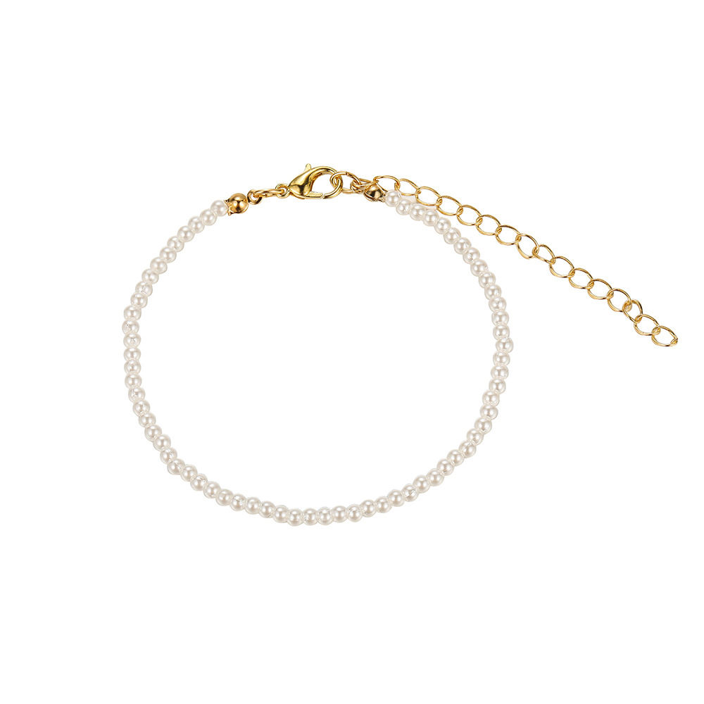 Fashion 2mm Alloy Pearl Beaded Bracelet