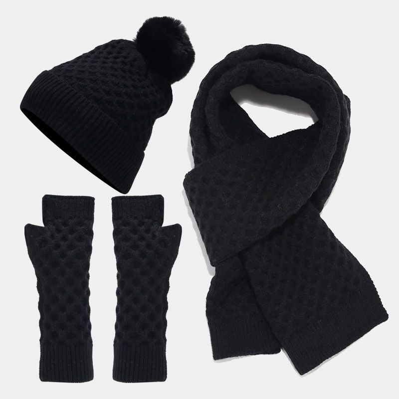 Women's Simple Style Solid Color Acrylic Scarf Hat Gloves 1 Set display picture 5