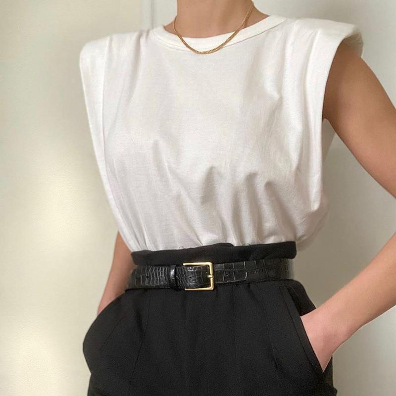 2025 Summer Sleeveless Shoulder Pads Loose Slim Fit T-Shirt Vest Women's Summer Street Women's Bottoming Top Trbottomy and Cool