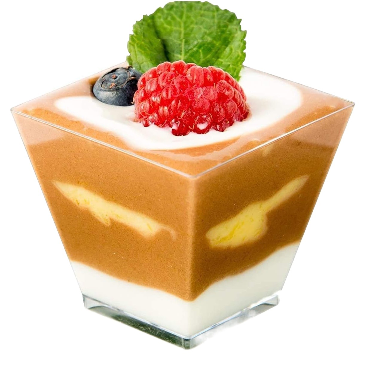Desechable transparente creativa jalea mesa de postre mousse taza portátil mini taza de plástico cuadrada fábrica al por mayor