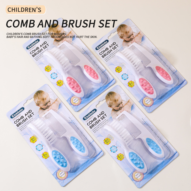 Envase inglés transfronterizo para champú para bebés, juego de cepillos para baño, cepillo suave para baño, peine pequeño