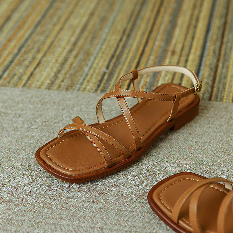 Sandal La Mã quai ngang đế bệt dây nhỏ hở ngón — Màu nâu chi tiết 15