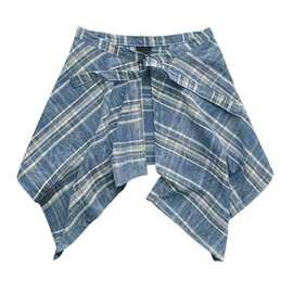 一片式系带藏肉半身裙女下摆衬衫卫衣恤外套叠穿格子屁帘男