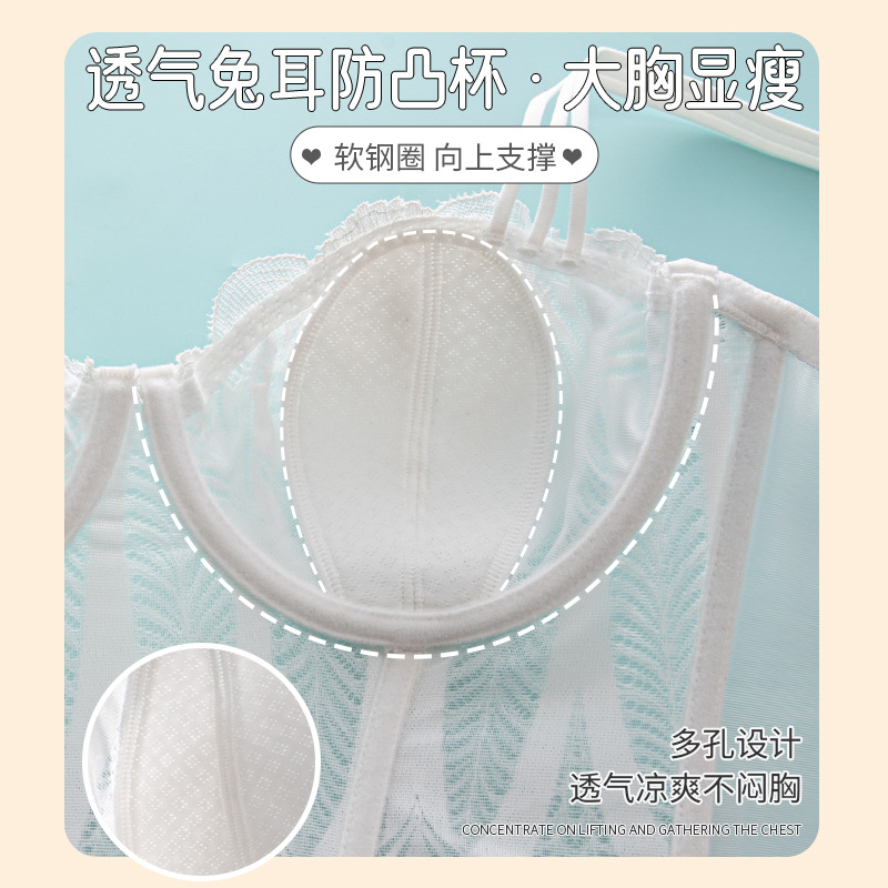 Belleza espalda ropa interior orejas de conejo sujetador espina de pescado pecho grande adelgazamiento ropa interior delgada anti-flacidez encaje francés ropa interior