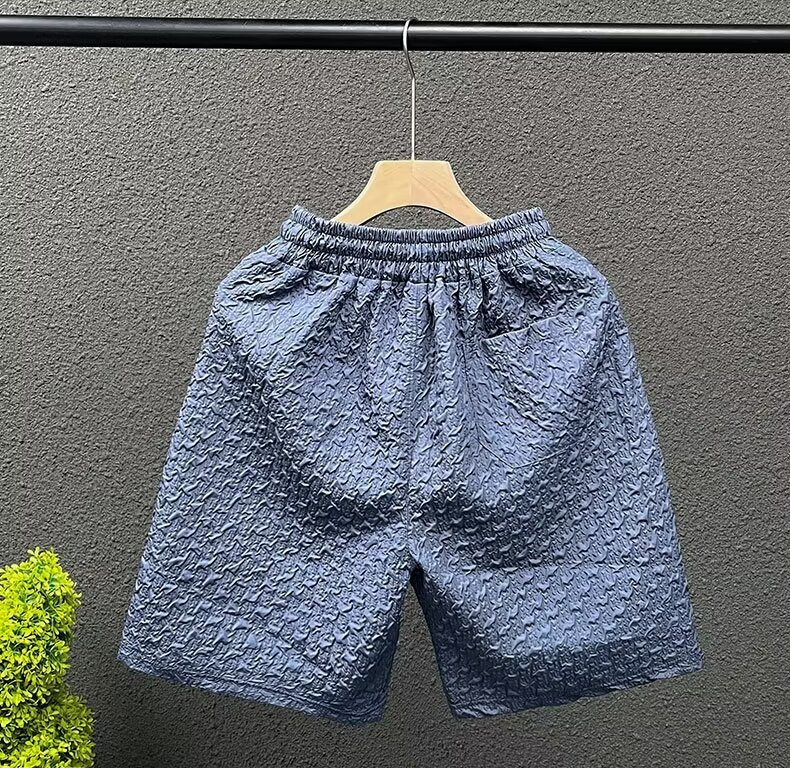 Men's Casual Jacquard Shorts Summer Loose Fit Straight Leg Beach Shorts With Pockets Lightweight & Breathable_viptrois.com