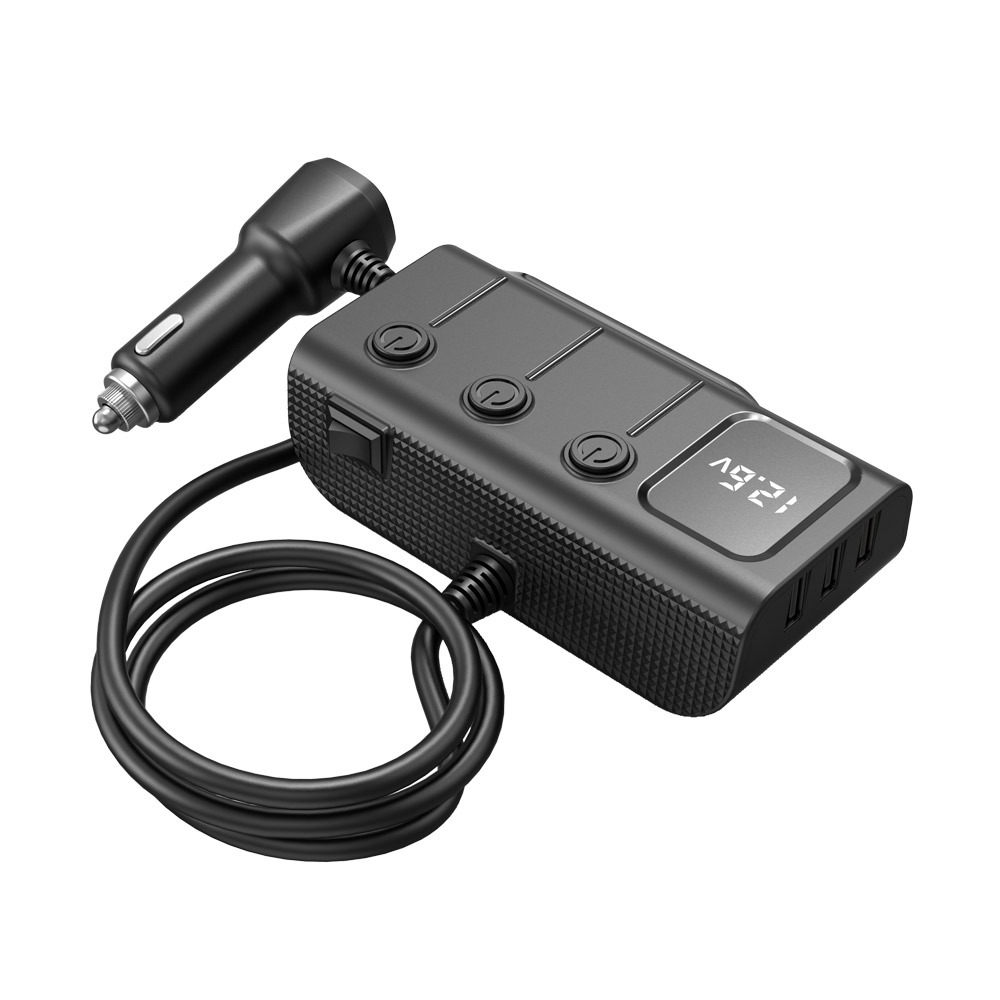 Car Phone Charger With Three Usb Ports And Voltage Display_voghion.com