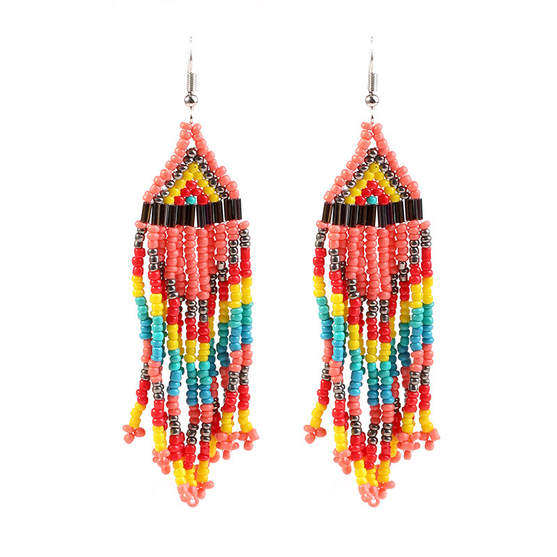 fashion multi-layer rice bead long tassel earrings