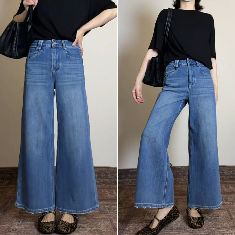 Super trendy 9/10 length wide-leg jeans for women, 2026 autumn new collection, high-waisted, loose fit, slimming, with a flowing drape, casual straight-leg pants Super trendy 9/10 length wide-leg jeans for women, 2026 autumn new collection, high-waisted, loose fit, slimming, with a flowing drape, casual straight-leg pants