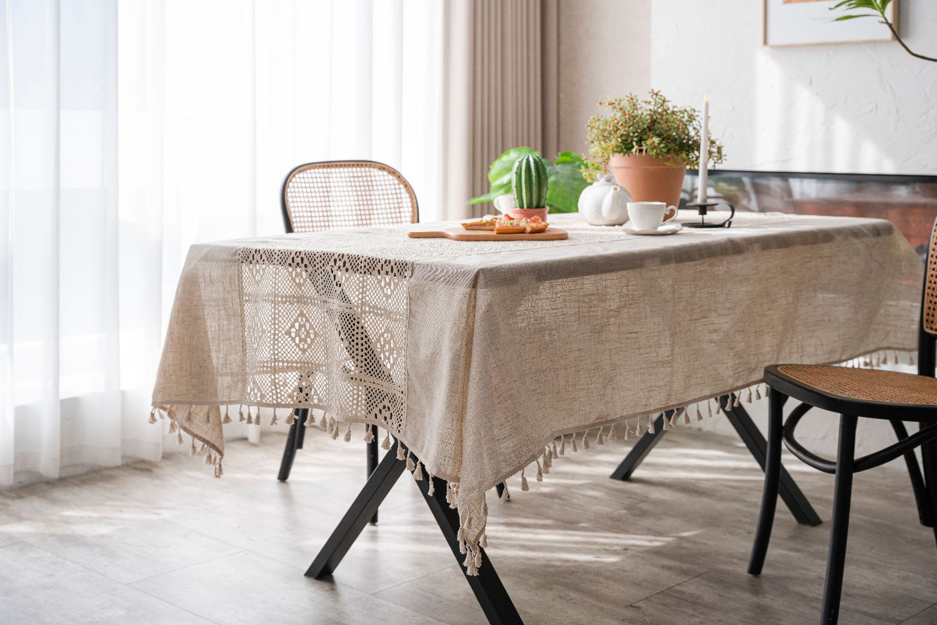 涤麻+ 拼接钩针桌布