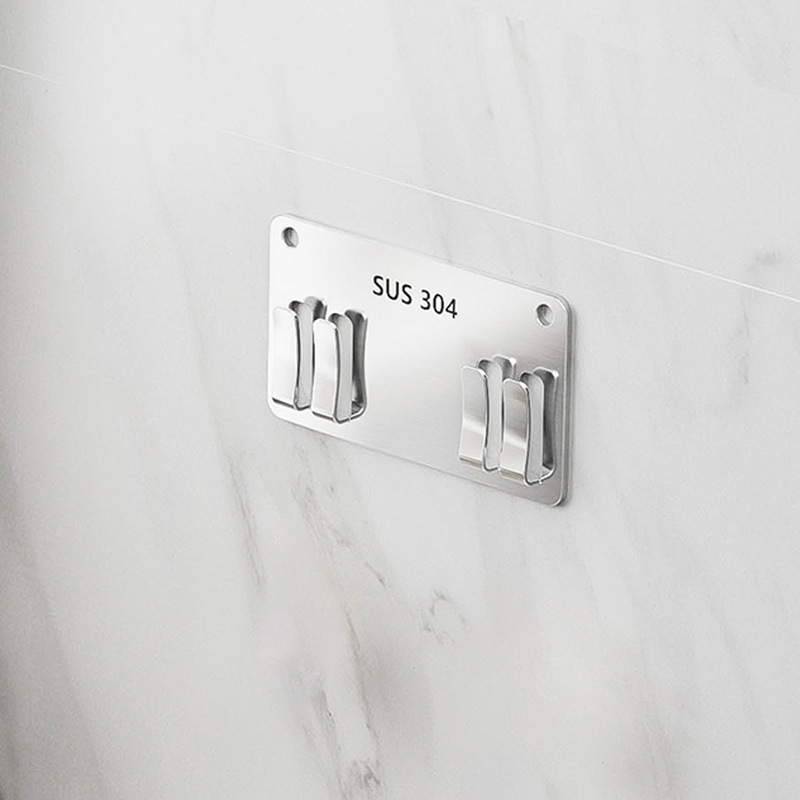 Hook Adhesive 304 Stainless Steel No-Drill Wall Hook for Kitchen, Bathroom, Towel Hanging, Nail-Free