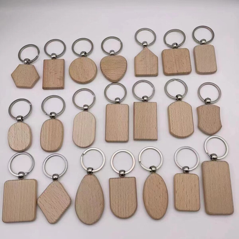 Ready Stock Beech Keychain Wooden Laser Engraving Printing Creative Small Gifts Manufacturer Supplies Wood Keychain