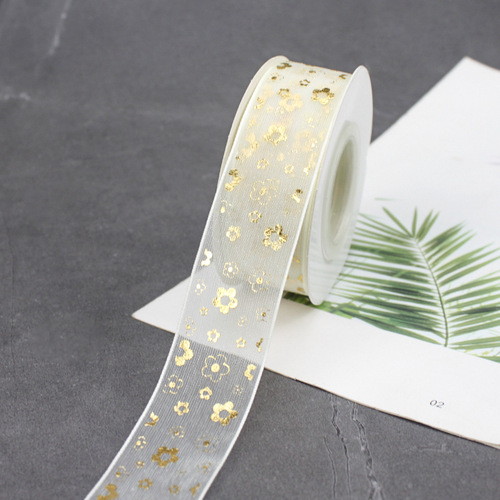 Fantasy chiffon mesh bronzing star love ribbon gauze ribbon Valentine's Day cake flower gift box packaging decoration