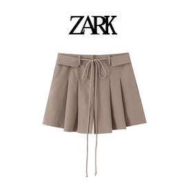 ZARK 欧美新款时尚气质潮流绑绳腰带皱褶短裤 跨境外贸女装批发