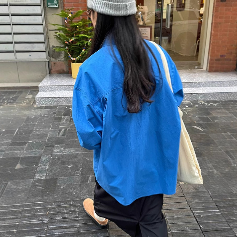 polo领棉长袖衬衫女秋季新款设计感小众外套中长款宽松上衣|undefined