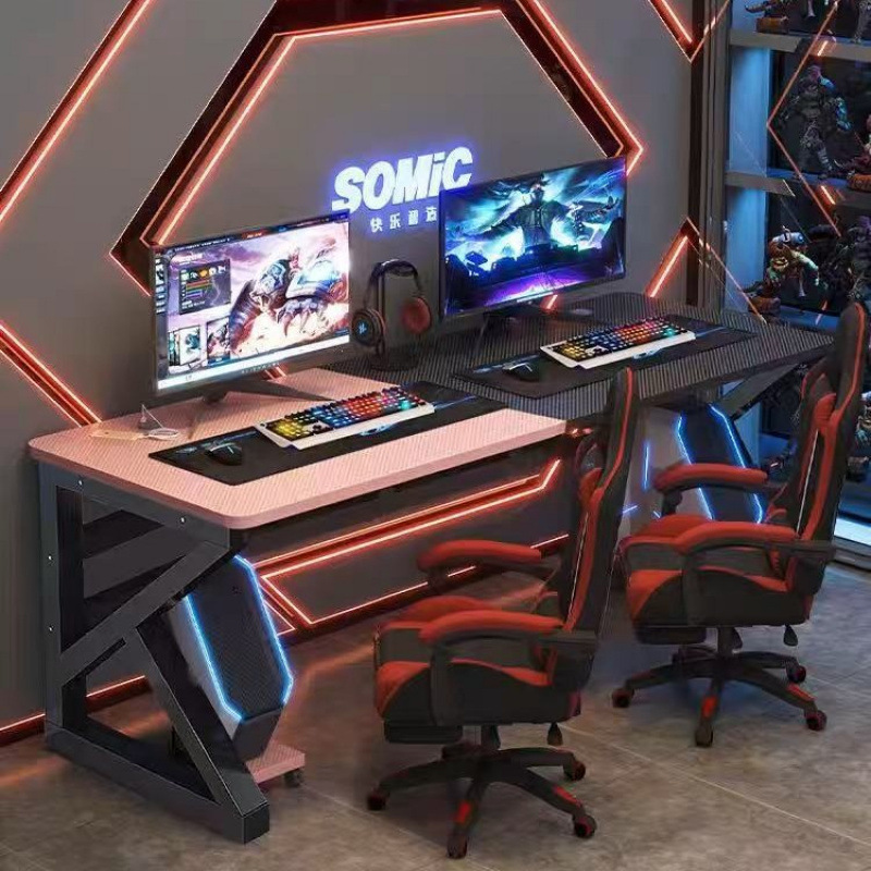 Double Computer Desk Desktop Bedroom Home Carbon Fiber Thickened E-Sports Table and Chair Set Internet Cafe Game E-Sports Table