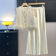 实拍新中式改良唐装国风重工提花刺绣毛边马甲搭配淑女半身裙套装