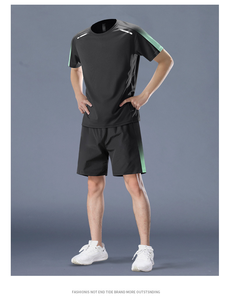 Sports Suit Men's Quick-drying Clothes Summer Running Short-sleeved Fitness Clothes Ice Silk T-shirt Shorts Badminton Training Clothes_viptrois.com