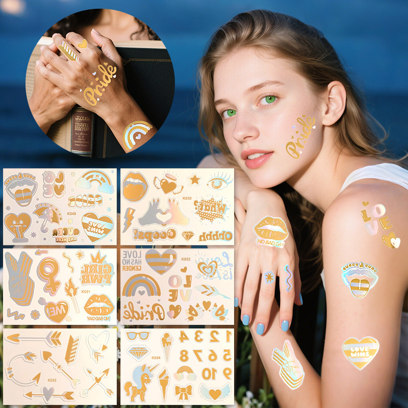 European and American Ins-Style Laser Foil Tattoo Stickers for Music Festivals and Parties, Waterproof and Long-Lasting, Colorful Temporary Tattoo Stickers