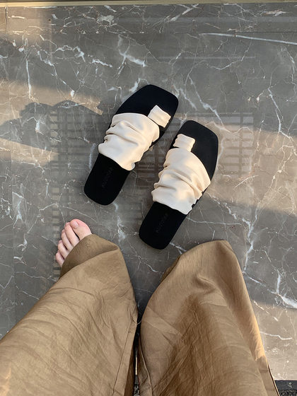Grape mother studiolee solo music doctrine ~ design sense square head clip toe fold pile flat bottom slippers women