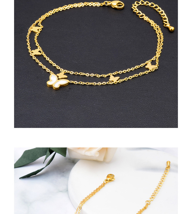 Fashion Four Leaf Clover Butterfly Titanium Steel Inlay Shell Womenu0027S Anklet