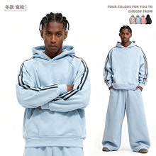 350g重磅麂皮绒卫衣男2025秋冬新款学院风宽松潮牌情侣连帽上衣