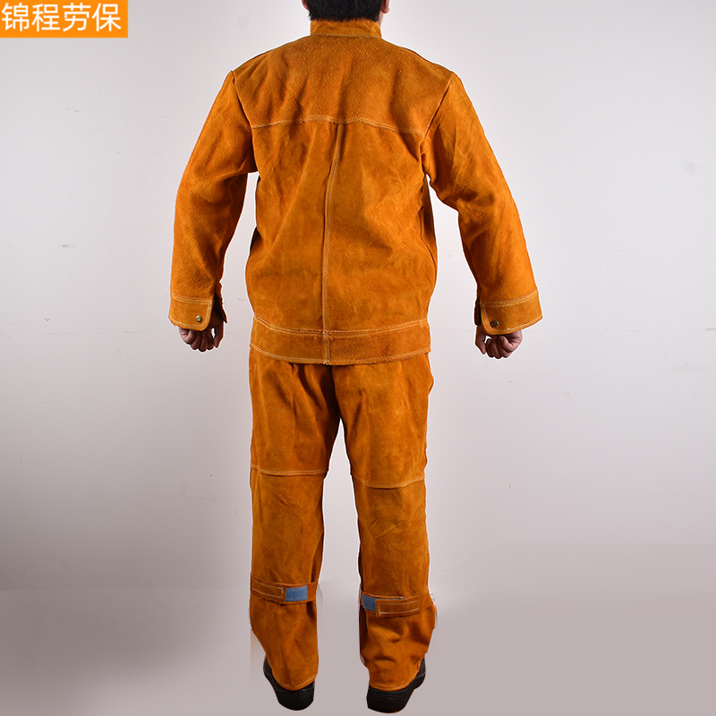 Leather welding work protective suit, flame splatter-resistant overalls for welders and auto repair, two-piece set