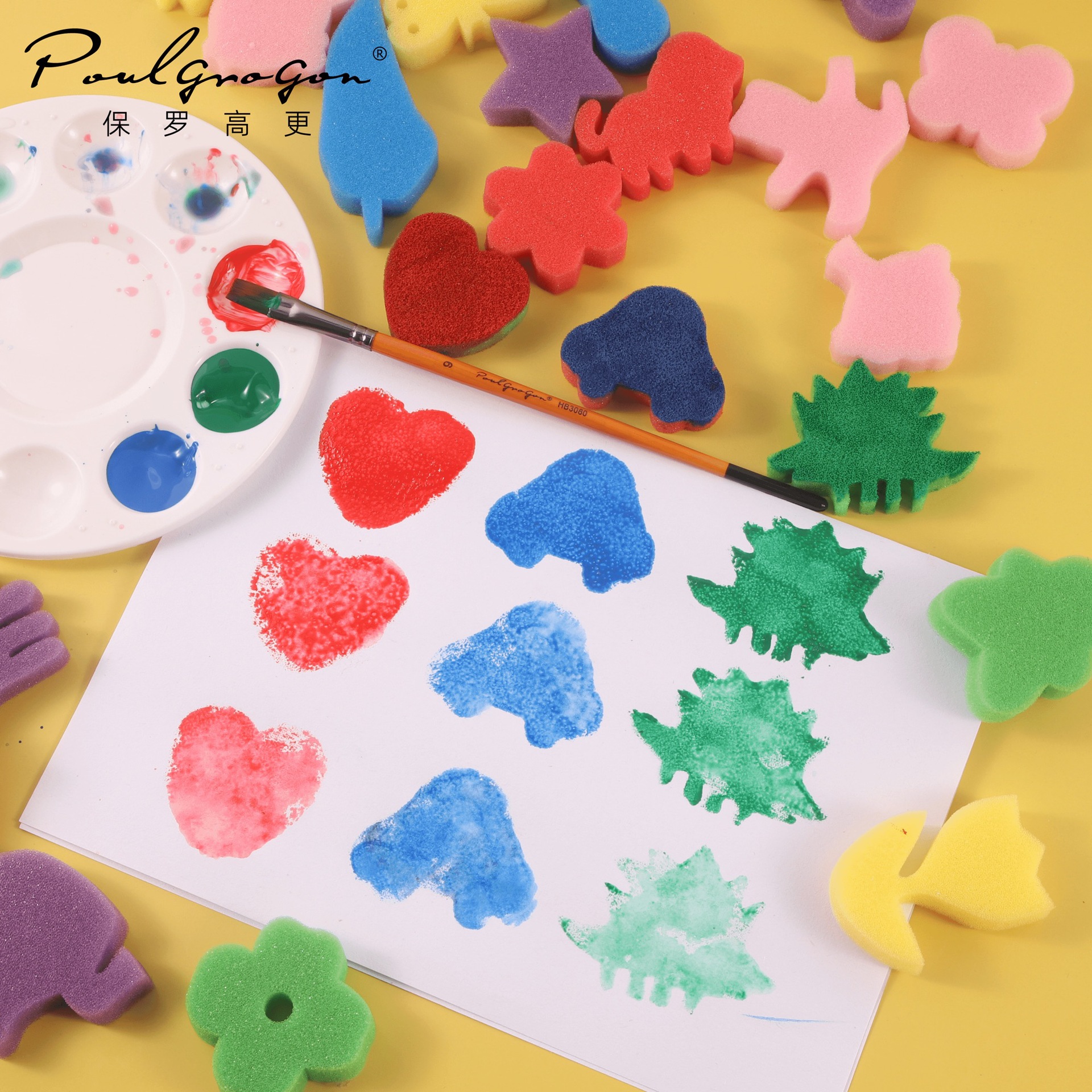 跨境兒童diy畫畫笑臉幾何花朵圖形塗鴉繪畫吸水海綿印章工具套裝