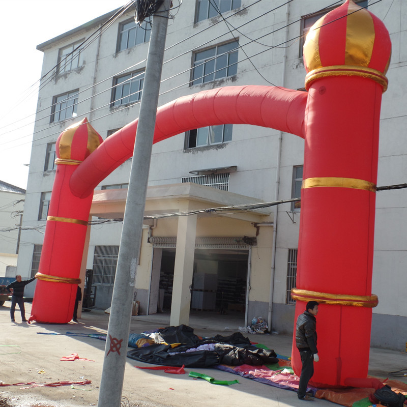 大型充气城堡立柱拱门气模 欧式城堡开业金色立柱彩虹门拱门气模