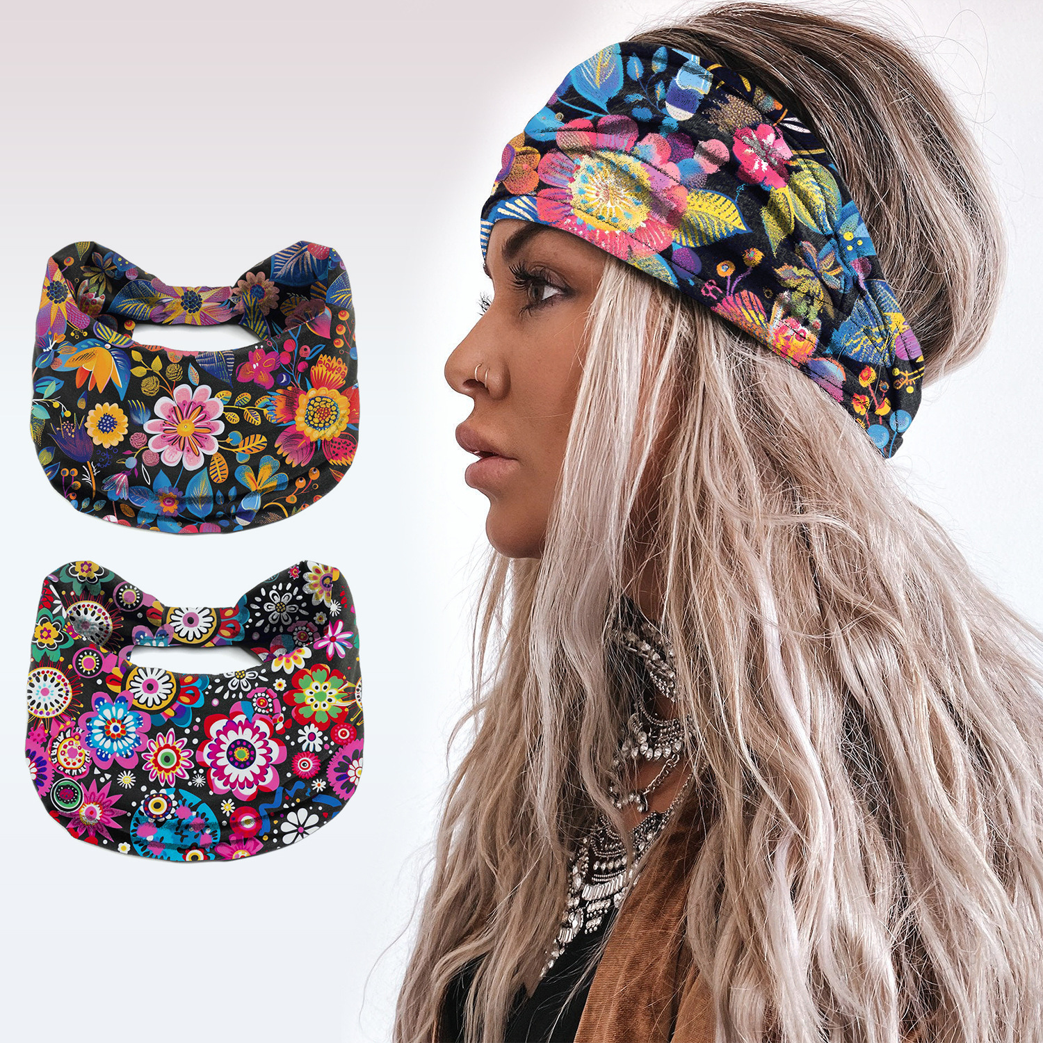 in stock Wholesale European and American Cross-border New Personality Printed Yoga Sports Wide Hair Band Wash Women's Headband Headwear