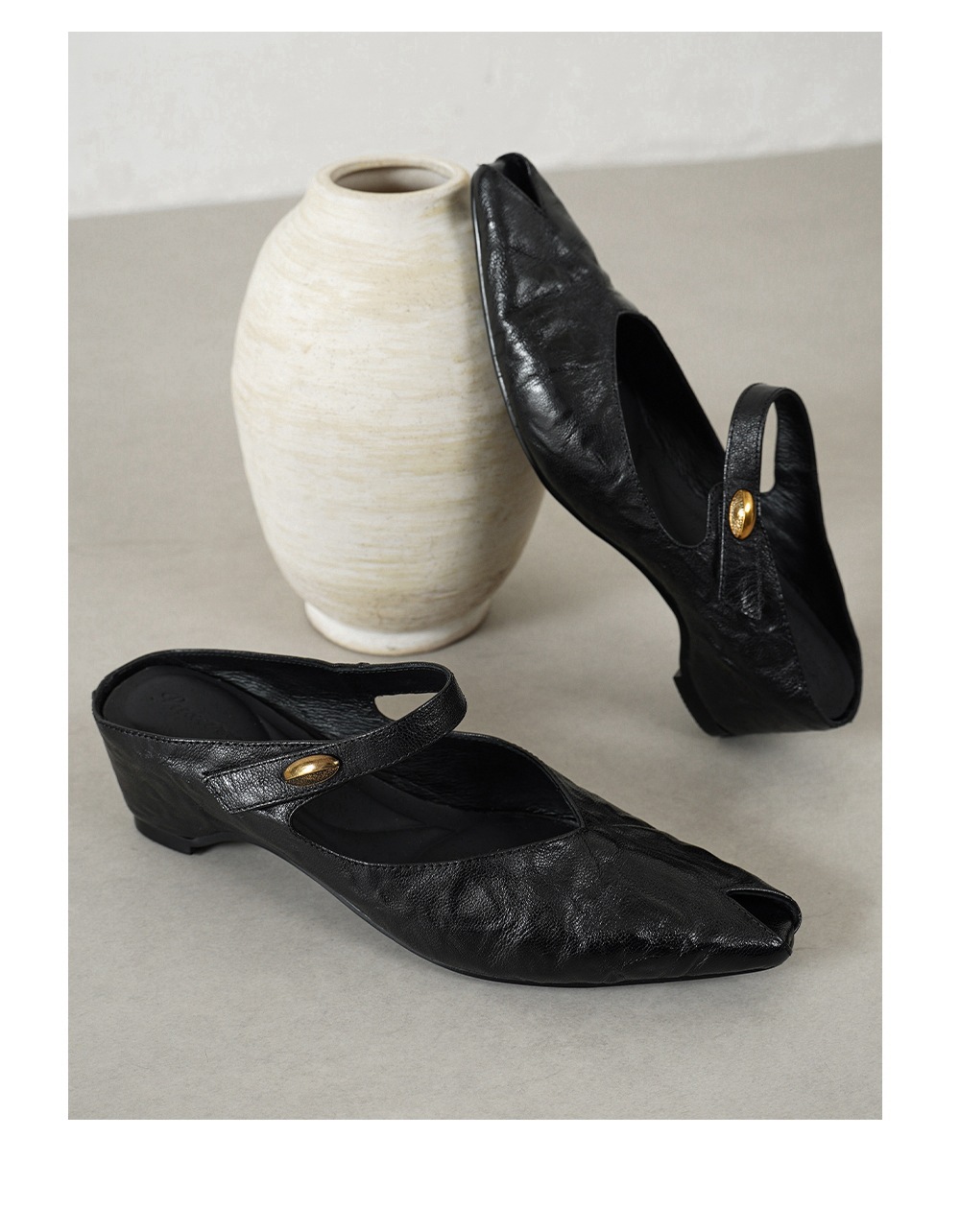 Sandal nữ mũi nhọn quai ngang gót vuông 7 cm da cừu — đen chi tiết 17