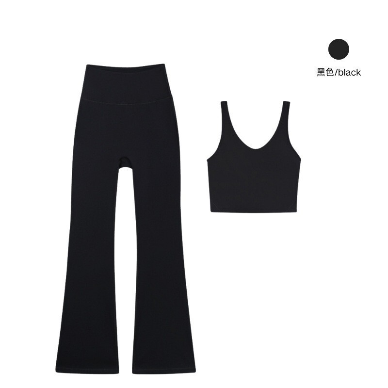 Cross-border original LULU women's U-neck tank top + bell-bottom pants two-piece set, nude-feel beautiful back sports fitness yoga outfit