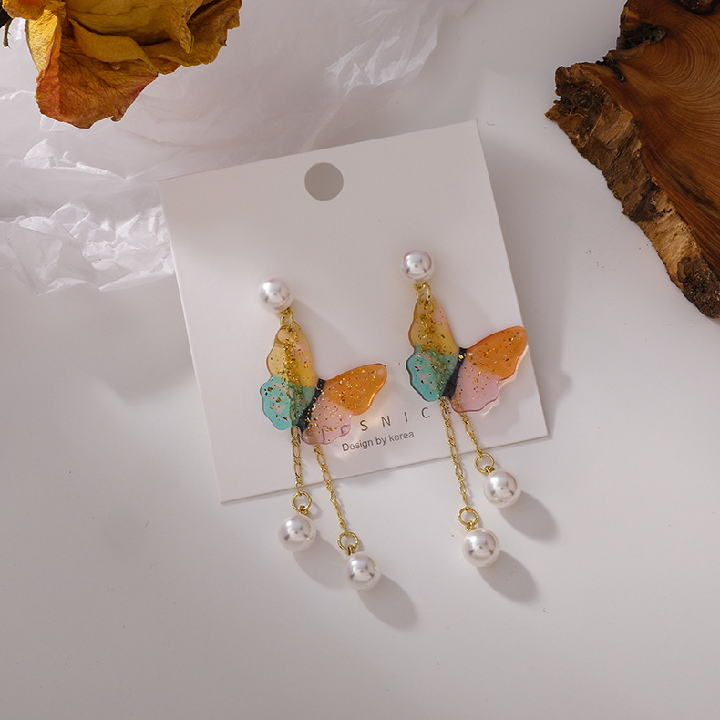 Pendientes De Borla De Perlas De Mariposa De Color De Moda Francesa display picture 7