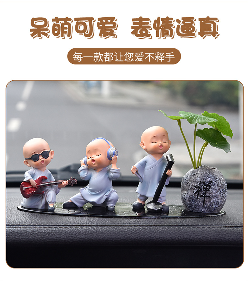 Car Ornaments Car Creative Internet Red Band Little Monk Car Cute Resin Little Monk Decoration Supplies