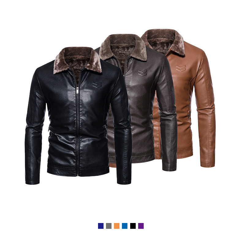 Comercio exterior transfronterizo Amazon invierno de vello con solapa PU chaqueta de cuero hombre de moda europea y americana chaqueta de cuero hombre