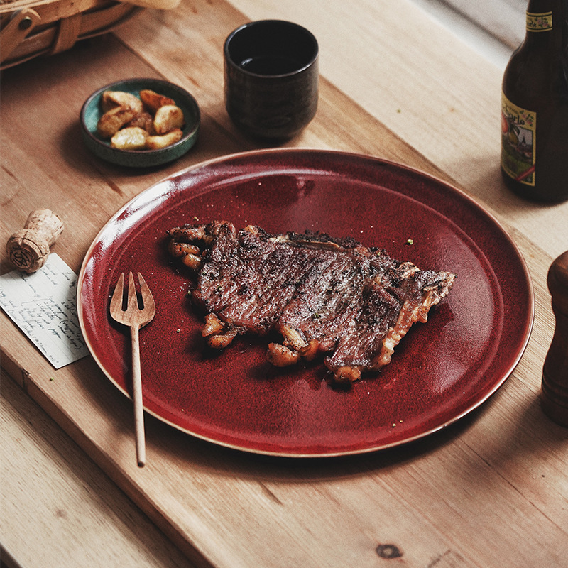 Plato de cena occidental Plato de carne Plato plano redondo Restaurante doméstico de alta gama Horno de cerámica transfronterizo Plato de verduras Plato de pasta de estilo europeo