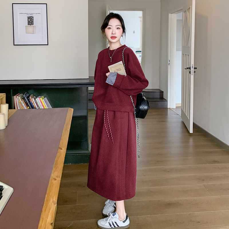 藏青色高级感休闲卫衣套装裙女2025春季韩系宽松运动半身裙两件套|undefined