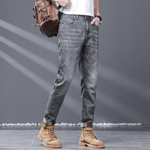 Men's stretch jeans, teenagers' trendy loose small straight pants, fashionable and versatile retro casual pants for men