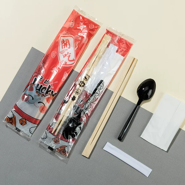 Disposable chopsticks four-piece set takeaway special packaging tableware spoon suit three-piece set restaurant household commercial use