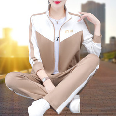 三件套运动套装女2025新款春秋跑步健身中年妈妈装卫衣外套休闲服