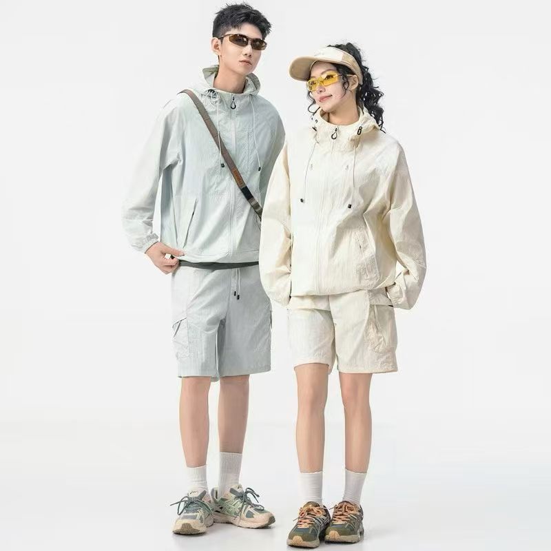 2026 Ice Silk Sun Protection Clothing Set Summer Nylon Uv Protection Women's Skin Jacket Couple Style Two-Piece Set Wholesale