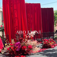 婚庆复古金丝绒高档加厚酒红色布料婚礼现场布置订婚宴背景装饰布