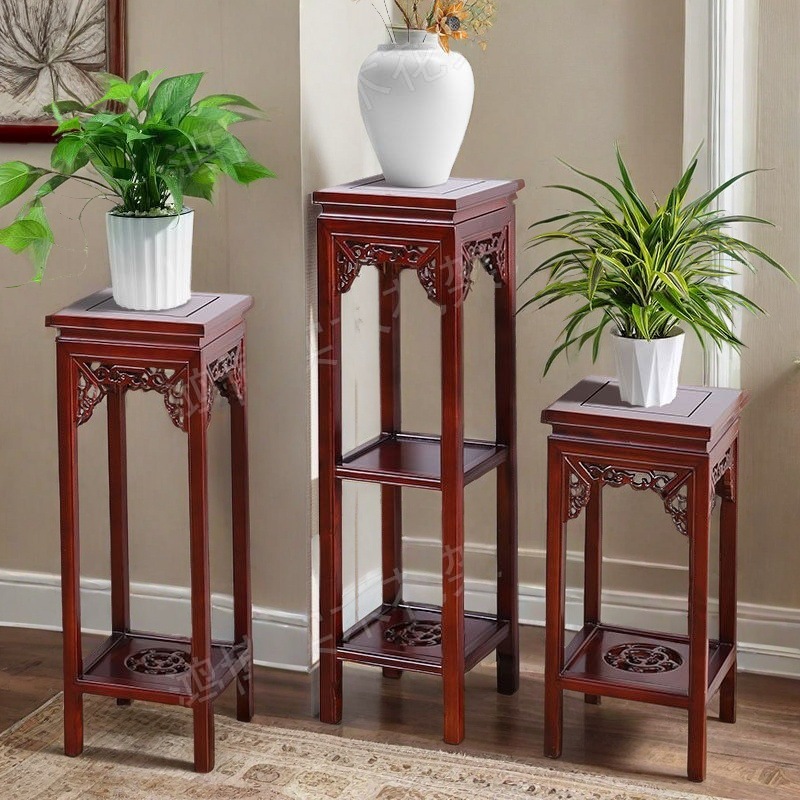 实木花架中式客厅落地式仿古花架子多层绿萝盆景架榆木红木置物架