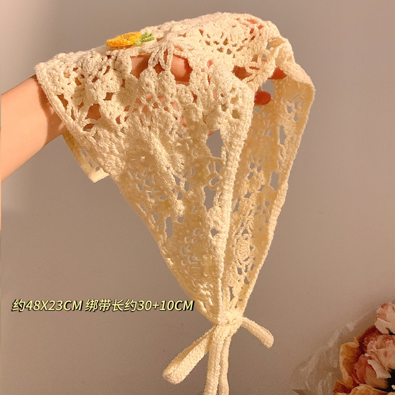 Pañuelo de punto de estilo pastoral beige, bufanda triangular, mujer, Baotou, playa francesa, linda diadema, tocado 2024 nuevo