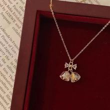 小红书同款好运铃铛项链女小众设计ins学生水晶蝴蝶结铃铛锁骨链