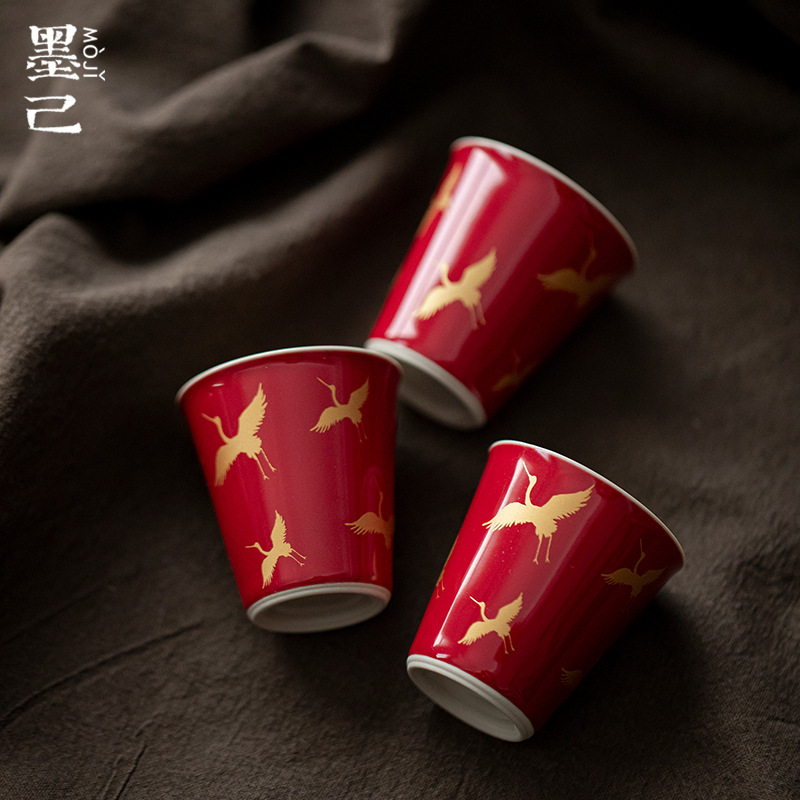 Langhong hot stamping crane ceramic tea cup Kung Fu tea set…