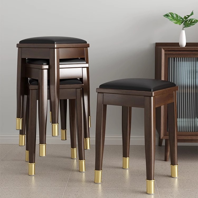 Sanmeng Solid Wood Stool for Home Entrance, Light Luxury Stackable Dining Chair, Low Stool for Living Room Dining Table, High Bench, Round Stool, Square H^