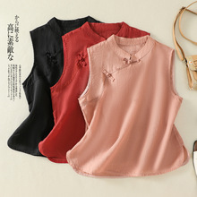 2025夏新款马甲女休闲无袖背心马夹复古盘扣外套百搭套头上衣女