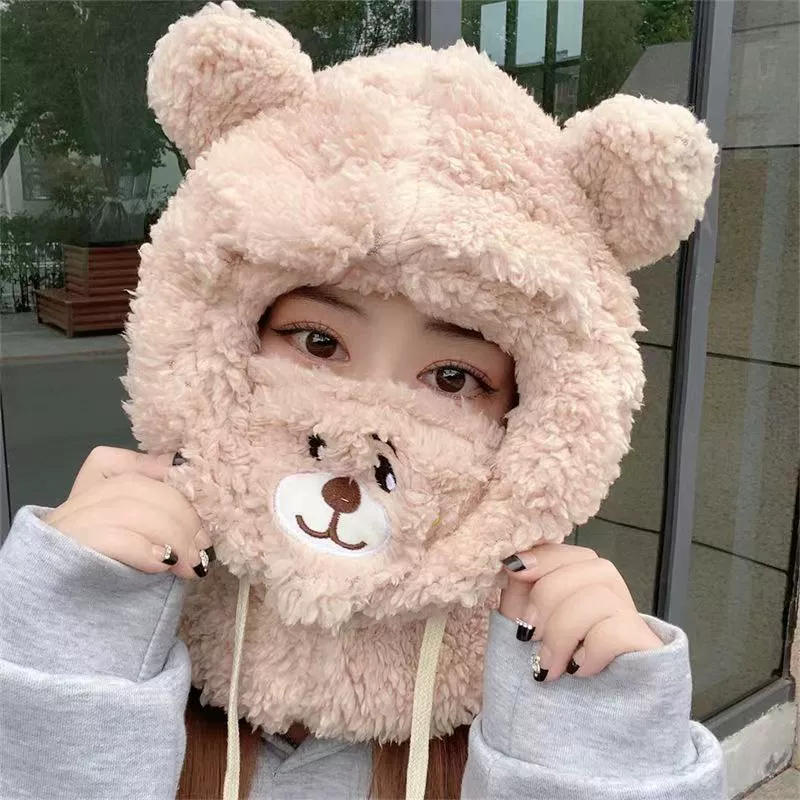 Маленькая шляпа медведя дети зимняя корейская версия милого дикого чехла для езды на велосипеде шарф теплая маска