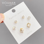 韩版时尚锆石S925银针耳钉女一卡三对精致小巧耳饰饰品源头工厂