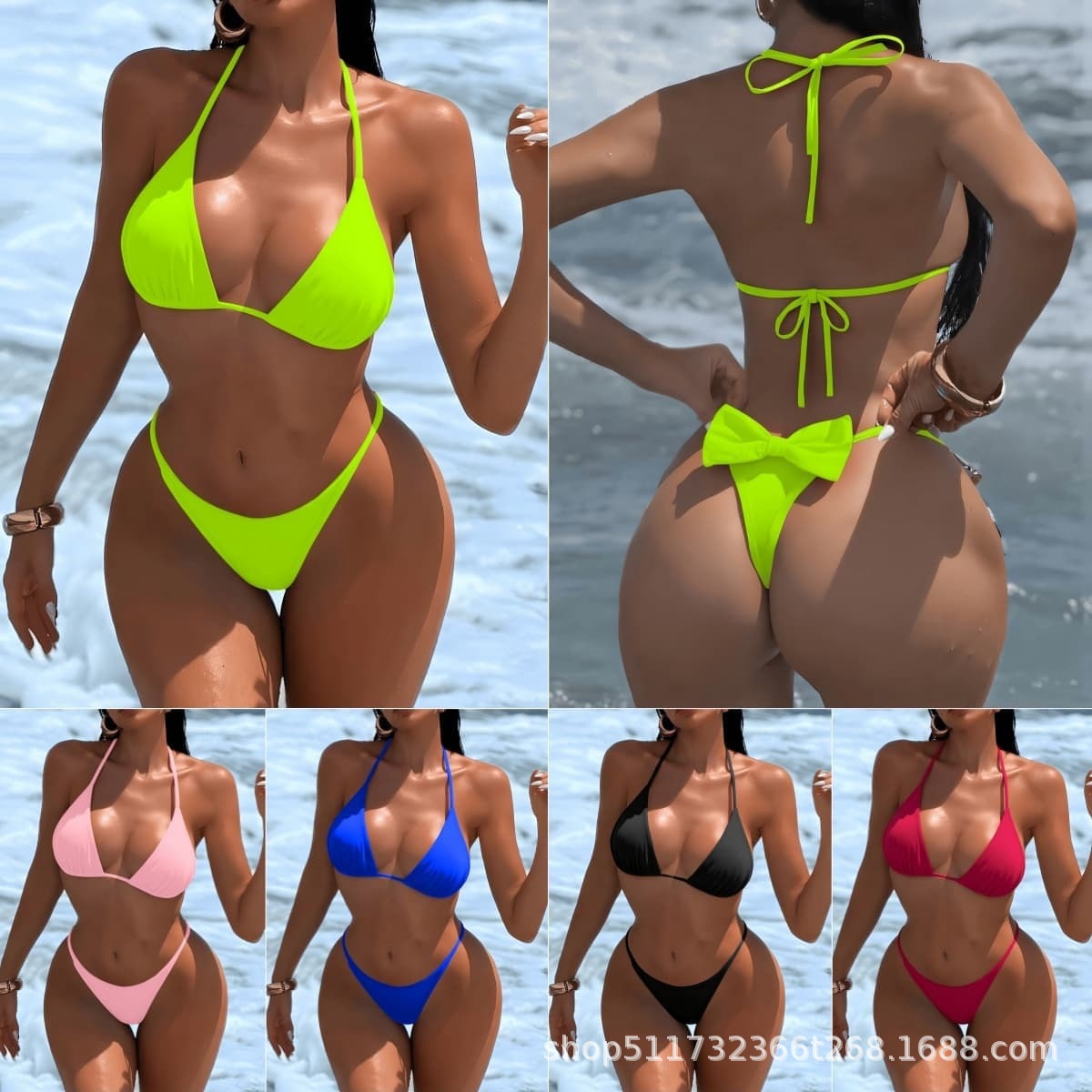 2025 Strap Cross-Border Internet Celebrity Foreign Trade Amazon European and American Style Solid Color Three-Point Bikini Beach Swimwear Quick-Dry
